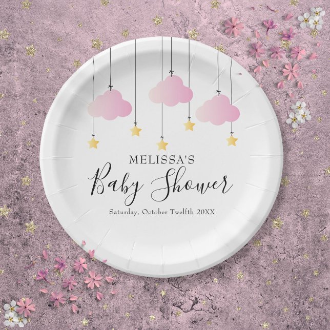 Assiettes En Carton Twinkle Twinkle Little Star Rose Girl Baby shower (Twinkle Twinkle Little Star Pink Girl Baby Shower Paper Plates)