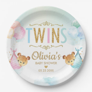 Assiettes En Carton Twins Baby Girl Garçon mignonne Bear Balloons Baby