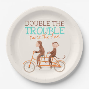 Assiettes En Carton Twins Baby shower mignon singe double problème