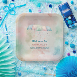 Assiettes En Carton Twins Boy and Girl Douche parapluie
