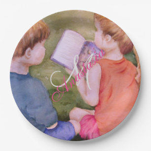 ASSIETTES EN CARTON TWINS LIRE UN LIVRE MONOGRAM PARTY
