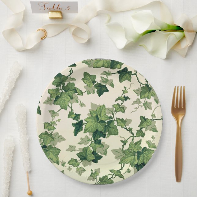 Assiettes En Carton Twisting Ivy Leaves Pattern (Mariage)