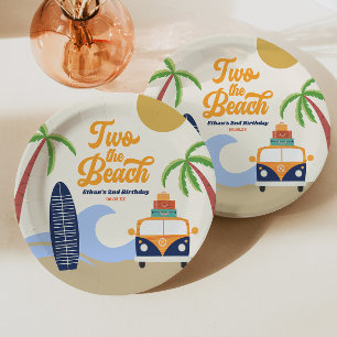 Assiettes En Carton Two The Beach Surf Board Blue 2e fête d'anniversai