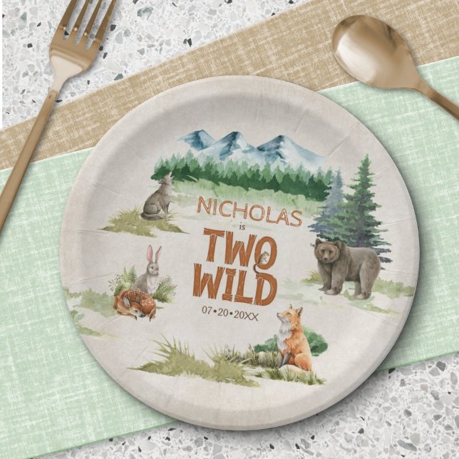 Assiettes En Carton Two Wild Woodland Animal 2e fête d'anniversaire (Créateur téléchargé)