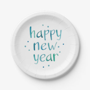 Assiettes En Carton Typographie aquarelle Bonne année design