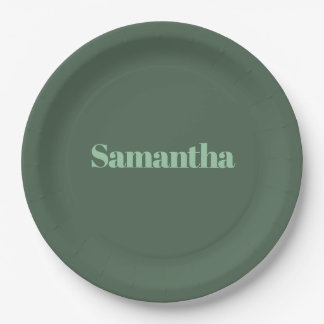 Assiettes En Carton Typographie de nom personnalisée élégante |vert sa
