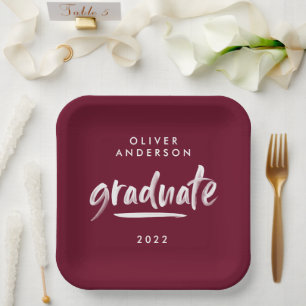 Assiettes En Carton Typographie de script moderne burgundy graduation