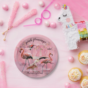 Assiettes En Carton Typographie du Flamant rose rose  Customisé