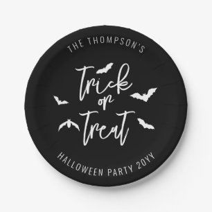 Assiettes En Carton Typographie et Chauves-Souris Halloween Traitement