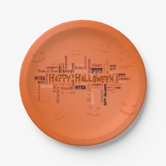 Assiettes En Carton Typographie heureuse de Halloween (Devant)
