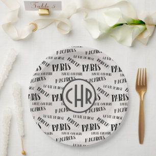 Assiettes En Carton Typographie Thème Français Monogramme   Paris   Pa