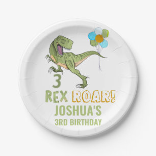 Assiettes En Carton Tyrannosaurus Trois Rex Dino 3e anniversaire