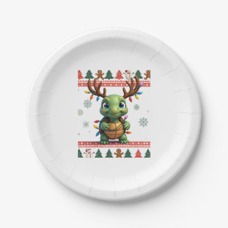 Assiettes En Carton Ugly Xmas Sweater Style Lighting Turtle Christmas 