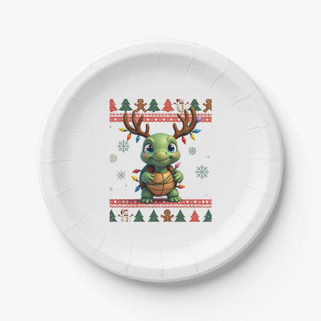 Assiettes En Carton Ugly Xmas Sweater Style Lighting Turtle Christmas  (Devant)