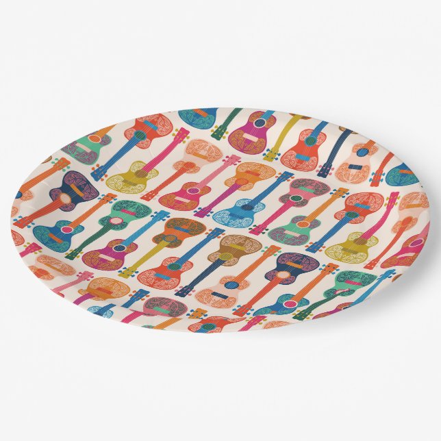 Assiettes En Carton ukulèle hawaïen (Angle)