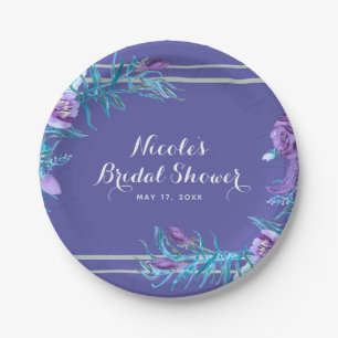 Assiettes En Carton Ultra Violet Pourpre & Aqua Floral Chic