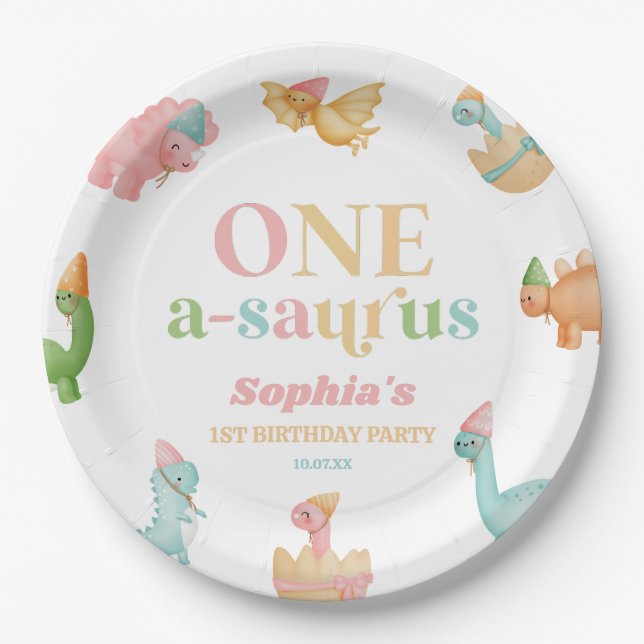 Assiettes En Carton Un A-Saurus Dinosaur 1ère fête d'anniversaire (Devant)