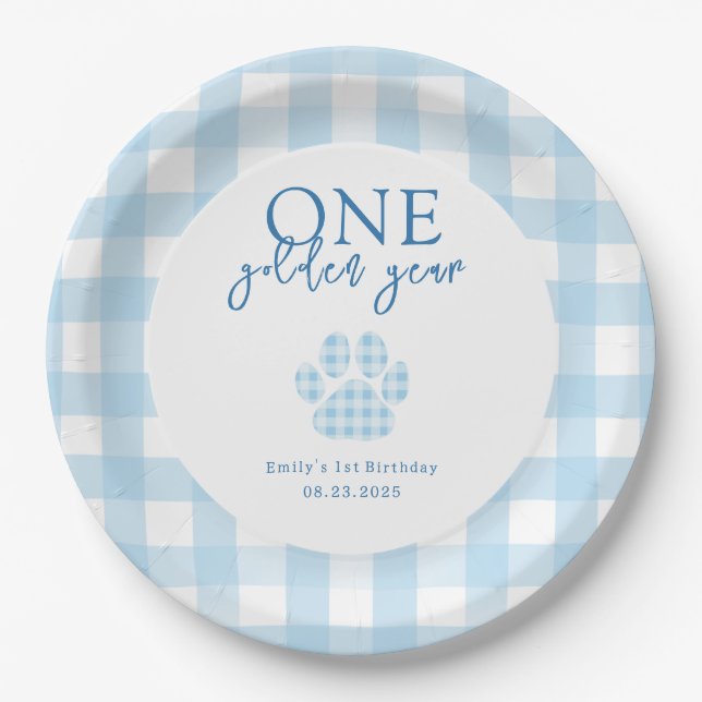 Assiettes En Carton Un an Golden Retriever Boys Anniversaire (Devant)