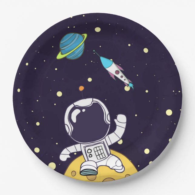 Assiettes En Carton Un astronaute flotte dans l'espace (Devant)