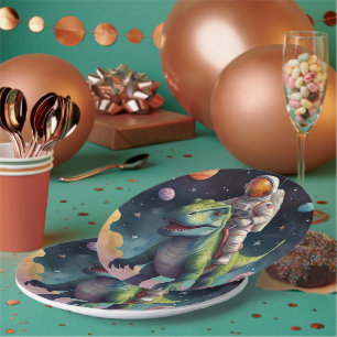 Assiettes En Carton Un astronaute sur Dino dans l'espace