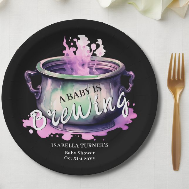 Assiettes En Carton Un bébé brasse | Baby shower Halloween (Créateur téléchargé)