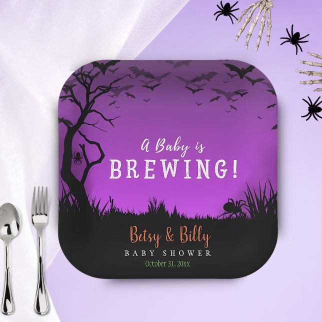 Assiettes En Carton Un bébé brasse un Baby shower d'Halloween (Créateur téléchargé)