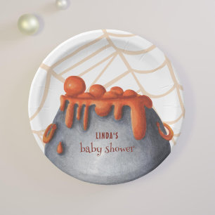 Assiettes En Carton Un bébé brasse un Baby shower d'Halloween