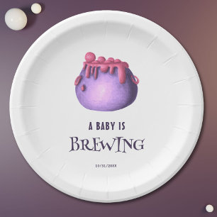 Assiettes En Carton Un bébé brasse un Baby shower d'Halloween