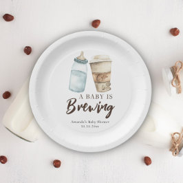 Assiettes En Carton Un bébé brasse une bouteille Baby shower café