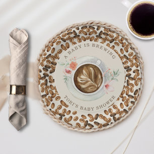 Assiettes En Carton Un Bébé Brûle Du Café Baby shower Floral