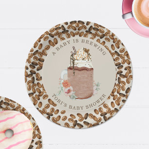 Assiettes En Carton Un Bébé Brûle Du Café Baby shower Floral