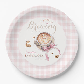 Assiettes En Carton Un bébé prépare du café fête pour bébé ruban rose