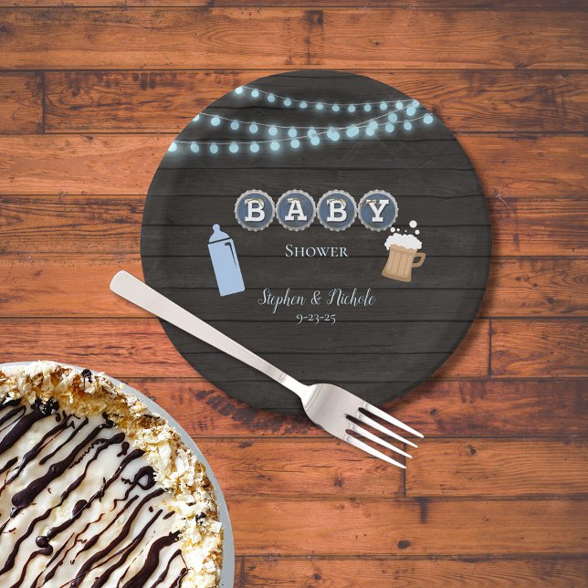 Assiettes En Carton Un bébé rustique brasse du Baby shower bleu (Créateur téléchargé)