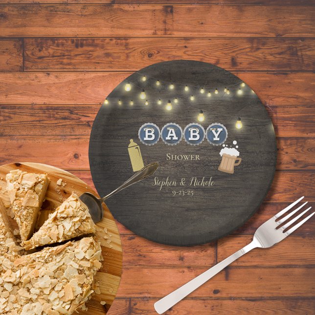 Assiettes En Carton Un Bébé rustique brasse du Baby shower d'or (Créateur téléchargé)