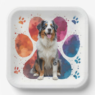 Assiettes En Carton Un berger australien en empreinte