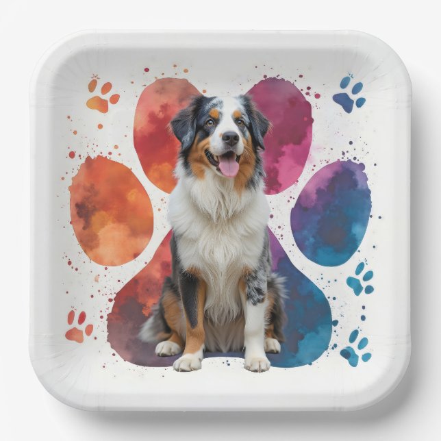 Assiettes En Carton Un berger australien en empreinte (Recto)