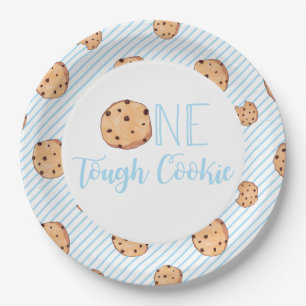 Assiettes En Carton Un biscuit dur bleu fête d'anniversaire
