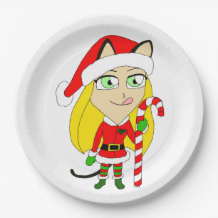 Assiettes En Carton un catgirl chibi de Noël