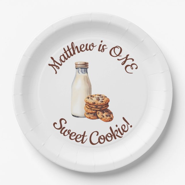 Assiettes En Carton Un Cookie Sucré ! Première fête d'anniversaire (Devant)