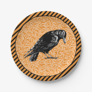 Assiettes En Carton Un Corbeau ou Corbeau Halloween orange et noir