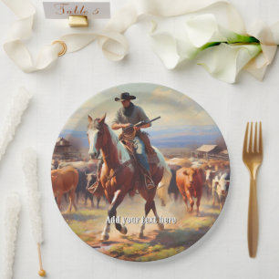 Assiettes En Carton Un cow-boy à cheval à peinture