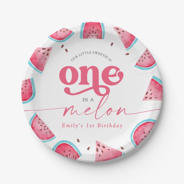 Assiettes En Carton Un dans la pastèque Melon 1er fête d'anniversaire (Devant)