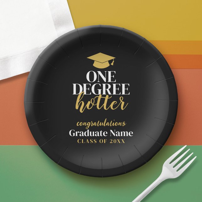 Assiettes En Carton Un degré Hotter - Black Gold - Graduation (Custom Graduation Paper Plate)