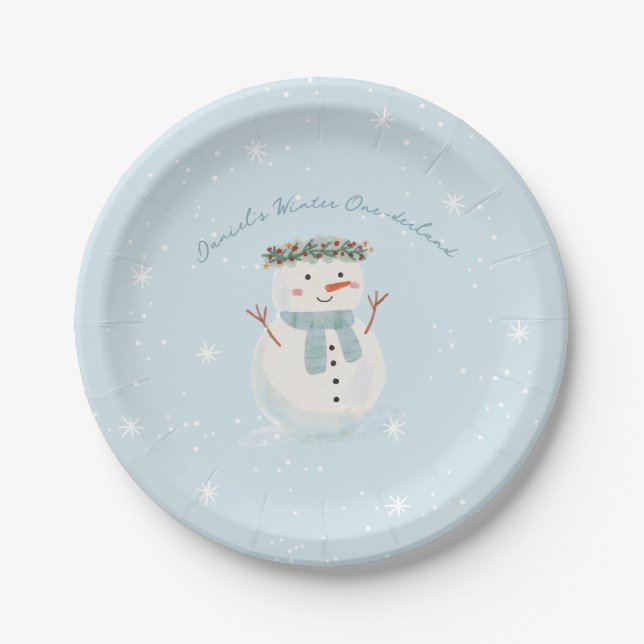 Assiettes En Carton Un derland Winter Bash Cute Snowman et Snowflake (Devant)