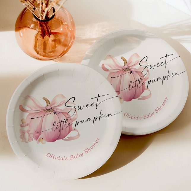 Assiettes En Carton Un doux petit Baby shower Citrouille rose Bow (Créateur téléchargé)