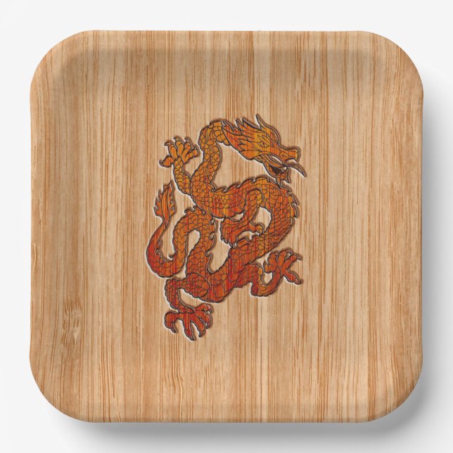 Assiettes En Carton Un dragon de Crimson sur Bambou comme (Recto)