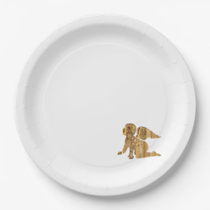 Assiettes En Carton Un élégant Ange doré brillant blanc