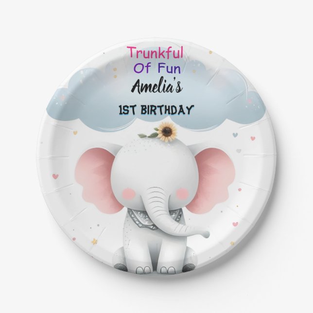 Assiettes En Carton Un éléphant blanc bois Anniversaire 1er anniversai (Devant)