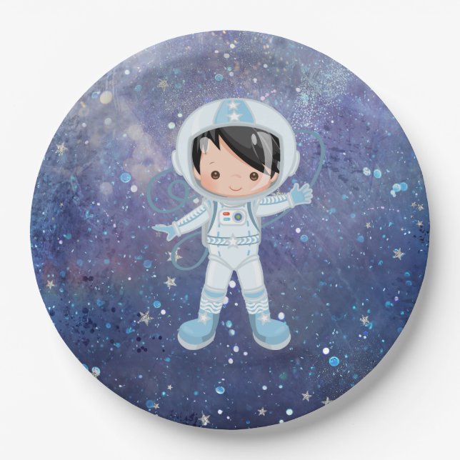 Assiettes En Carton Un garçon astronaute Espace extra-atmosphérique (Devant)