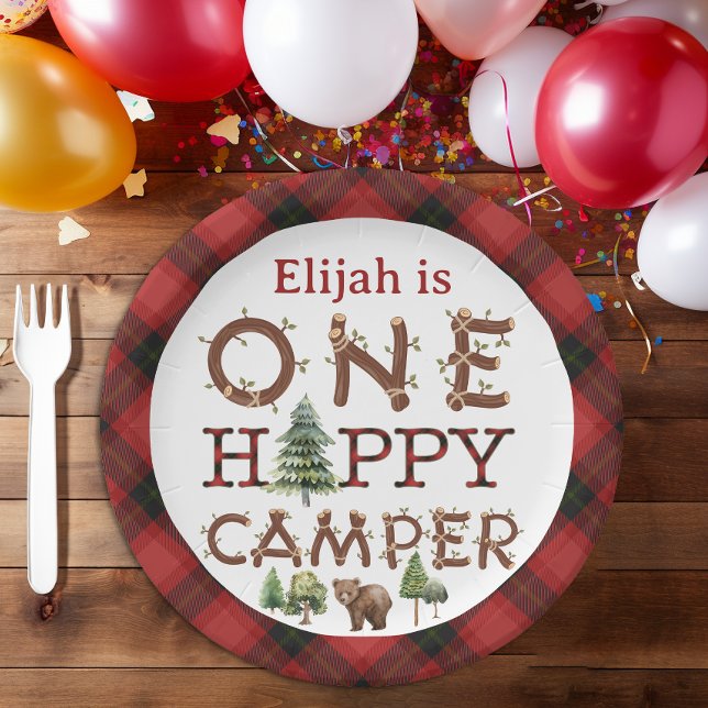 Assiettes En Carton Un Happy Camper 1er Anniversaire Plaques papier fê (One Happy Camper Party Plates)